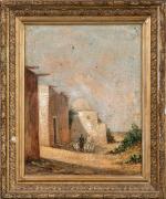 Alfred CHATAUD (1833-1908).
Bergers devant les maisons.
Huile sur toile.
Signé en bas...