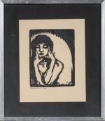 Pierre COMBET-DESCOMBES (1885-1966).
Femme se tenant le visage, 1920.
Bois gravé.
Signé, daté...