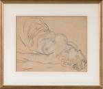 Pierre COMBET-DESCOMBES (1885-1966).
Femme à la poitrine nue, renversée.
Fusain et craie...