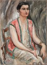 Emile Othon FRIESZ (1879-1949).
Portrait de jeune femme assise.
Huile sur toile.
Signé...