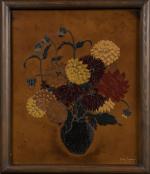 André Ducaroy (1899-1972)
« Bouquet de chrysanthèmes »
Panneau en laque polychrome....
