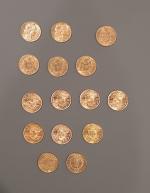 Lot de 15 pièces de 20F or (comprenant 3 Napoléon...