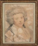 Attribué à Jean-Baptiste HOIN (1750-1817). "Portrait de femme". Pierre noire,...