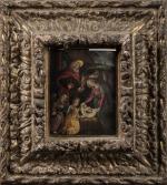 ECOLE FRANCAISE du XVIIème siècle "Nativité". Huile sur panneau de...