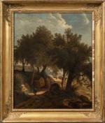 Ecole FRANCAISE, 1853
Paysage de forêt 
Sur sa toile d'origine 
54...