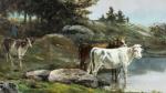 Théodore LEVIGNE (1848-1912). " Vaches en montagne ". Huile sur...