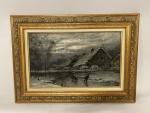 Joannès DREVET (1854-1940), « Paysage de neige », huile sur toile, traces...