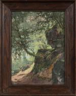 Antoine BARBIER (1859-1948. "Le chemin dans la forêt".Aquarelle sur papier,...
