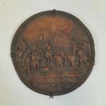Plaque ronde en bas-relief en cuivre figurant l'entrée d'Henri IV...