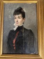 Huile sur panneau de bois, portrait de femme.
Fin du XIXe...