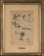 Attribué à Jean-Jacques HENNER (1829-1905)
Nus et profils.
Fusain et craie blanche...