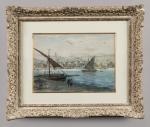 FRANK-BOGGS (1855-1926)
Le port de Menton.
Aquarelle sur papier.
Signé et situé en...