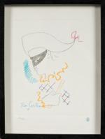 Jean COCTEAU (1889-1963).
Arlequin masqué de profil.
Lithographie en couleur sur vélin.
Signé...