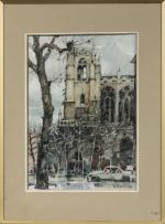 Willy ESSLINGER (1904-1983)
Clocher d'église (à Lyon ?).
Aquarelle sur papier.
Signé en...