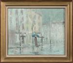André GUITAUD (XXème siècle)
Parapluie bleu.
Huile sur toile.
Signé en bas à...