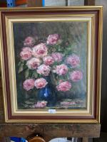 GIRAUD, "Bouquet de roses", Huile sur toile Signée en bas...