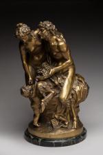 Clodion (1738-1814) d'après
« Faune, bacchante et chérubin »
Groupe en bronze...