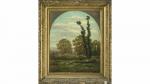 Henri Chevallier (1808-1893)-Paysage animé- Huile sur toile