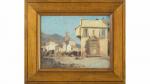 Ecole européenne du XIX eme- Place animé-1862- Huile sur papier...