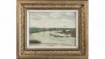 Gustave KARCHER (1831-1908). "Paysage à la rivière". Huile sur panneau