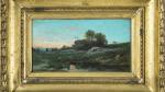 Horace Fonville (1832-1914) -Paysage à la mare au crépuscule-Huile sur...