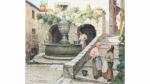 Giullio VITTINI (1888-1968). "La fontaine du village". Huile sur isorel
