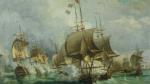 ECOLE ANGLAISE du XVIIIème siècle. Scène de bataille maritime