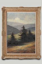 Dieudonné JACOBS (1887-1967) Les arbres noirs dans la montagne. Huile...