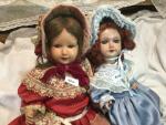 2 jolies poupées tête bakélite, rhodoïd, dont 
-l'1 marquée à...