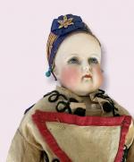 ROHMER superbe poupée parisienne tête biscuit mobile sur collerette biscuit,...