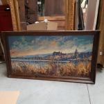 "Le lac d'Arcisse, château de Chapeau Cornu", huile sur toile...