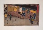 Trois estampes dont deux oban tate-e, l'une par Hiroshige. 
XIXème...