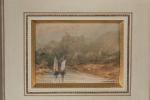 Eugène CICERI (1813-1890).
Barques à voiles sur la rivière.
Aquarelle sur papier.
Signé...