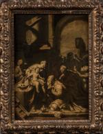 ECOLE BOLONAISE vers 1640
L'Adoration des rois mages
Toile
52 x 36 cm.
Restaurations.
RM