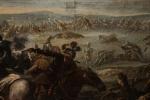 Attribué à Antonio CALZA 
(1653-1725)
Scène de bataille
Toile
72 x 132 cm.
Manques...