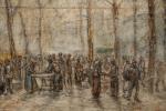 Louis Hilaire CARRAND (1821-1899).
Le marché Saint-Antoine animé.
Huile sur panneau.
Signé en...