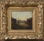 François Auguste RAVIER (1814-1895).
Paysage d'automne.
Huile sur toile collée sur panneau.
Signé...