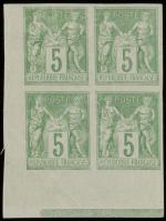 Timbre N°75a - Bloc de 4 timbres 5c vert, non...
