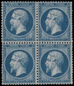 Timbre N°22 - Bloc de 4 timbres 20c bleu charnière...