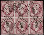 Timbre N°17B - Bloc de 6 timbres 80c rose, oblitérés...