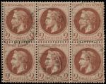 Timbre N°26A - Bloc de 6 timbres oblitérés par cachet...
