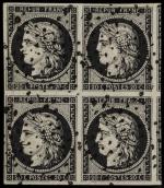 Timbre N°3a- Bloc de 4 timbres : 20c noir sur...