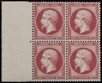 Timbre N°24 - Bloc de 4 timbres: 80c rose, Bord...