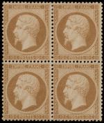 Timbre N°21 - Bloc de 4 timbres: 10c bistre, charnièré,...