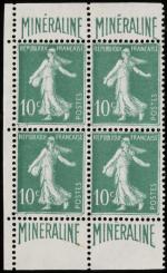 Timbre N°188A - Bloc de 4 timbres: 10c vert Semeuse...