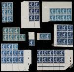 Timbre N°140- Bloc de 4 timbres: 25c bleu Semeuse, diverses...
