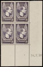 Timbre N°338b - Bloc de 4 timbres: 3f violet-gris Jean...