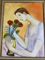 François GARELLI (XXème siècle) , « Femme à la rose », huile...