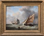 Alexandre Thomas FRANCIA (1815-1884).
Bateaux en mer.
Huile sur toile.
Signé en bas...