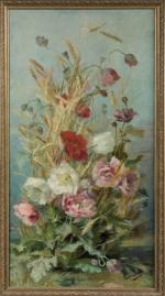 Marguerite BRUN (1860-1922)
En pendant « Roses trémières et épis de...